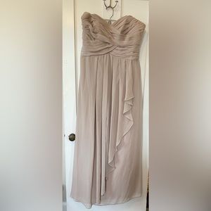 Nude color strapless bridesmaid dress